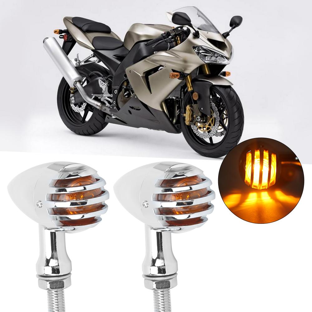2pcs Motorcycle Retro LED Turn Signal Indicator Light with Grille Fit for Yamaha