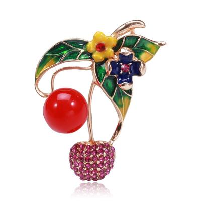 Broche Fofo de Cereja de Fruta Diamante Gota de Óleo, Corsage de Moda de Verão, Alfinete de Roupa, Joia