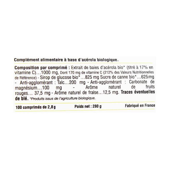 Nat &amp; Form Acérola 1000 Bio 100 comprimés