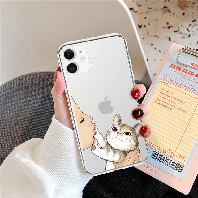 Cute Cat Phone Case For iPhone 13 12 11 Pro Max X XR XS Max 7 8 6 6s Plus 12 13 Mini 5 5S SE2020 Soft TPU Transparent Back Cover