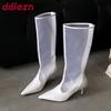 Fashion Footwear Knee High Boots With Thin Heels Shoes For Ladies Fashion Mesh Breathable Female Pointed Toe Women Long Boots Shoes