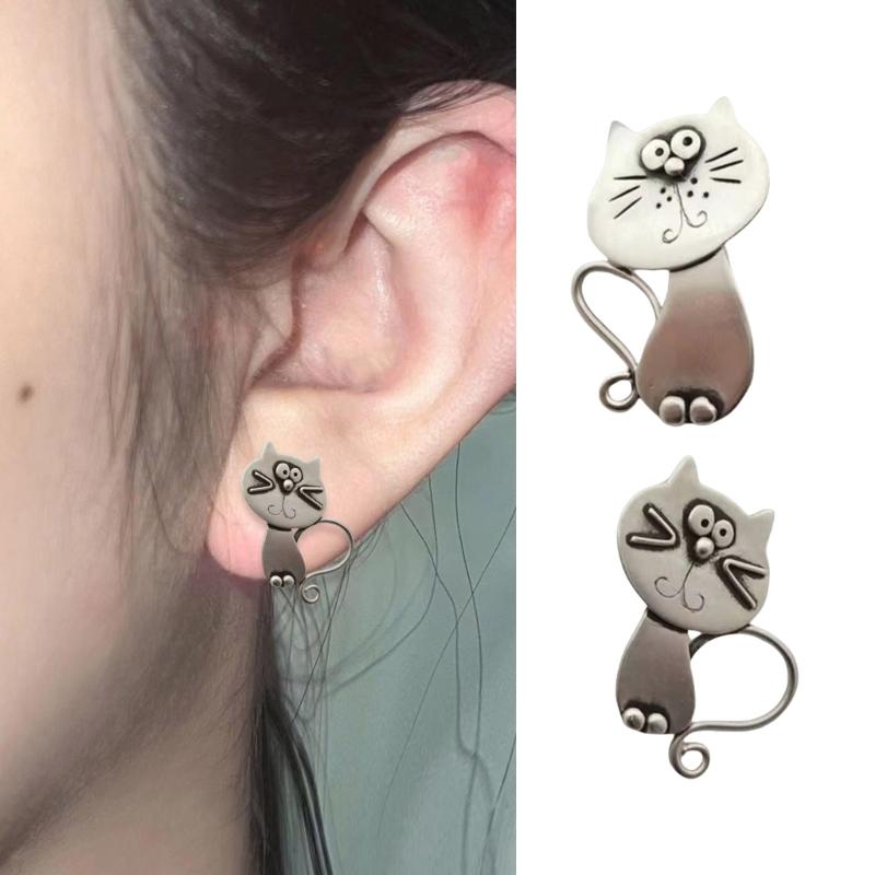 Vintage Katzen Ohrstecker für Damen Schicke Katzenförmige Ohrstecker Legierungs-Ohrringe Vielseitig für Alltagsmode-Kombinationen