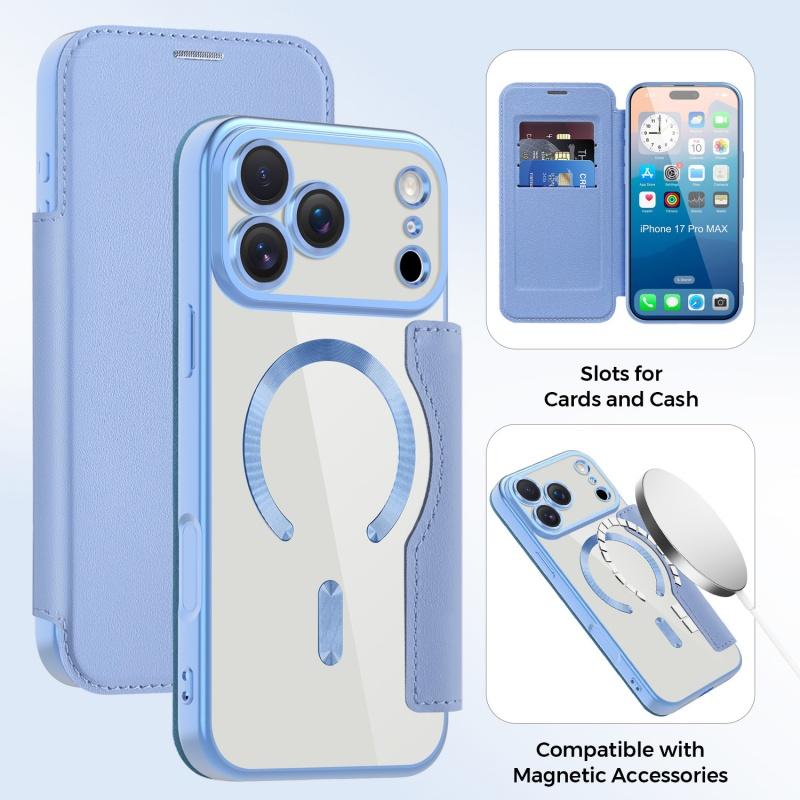 Fashion Wallet Magnetic Shockproof Protection for iPhone 17 Pro Max 16 15 Clear Back Cover Leather Flip 2 In 1 Case