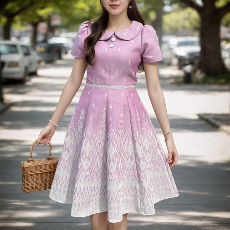 

ZANZEA Женское летнее повседневное платье с принтом и коротким рукавом и кукольным воротником 3XL