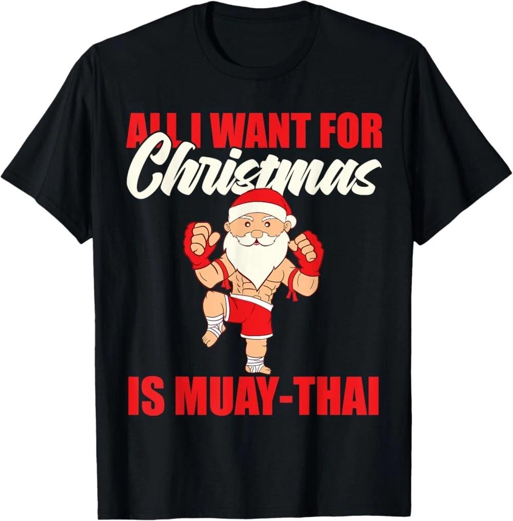 Santa Claus Muay Thai Fighter Funny Christmas Design Santa T-Shirt XL