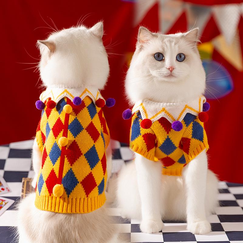 Autumn/Winter Warm Knitted Cat & Small Dog Sweater with Pompoms