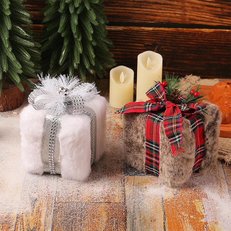 Cartoon Christmas Plush Gift Box Handicraft 3D Square Gift Box Pendant Festival Elegant Christmas Tree Decoration