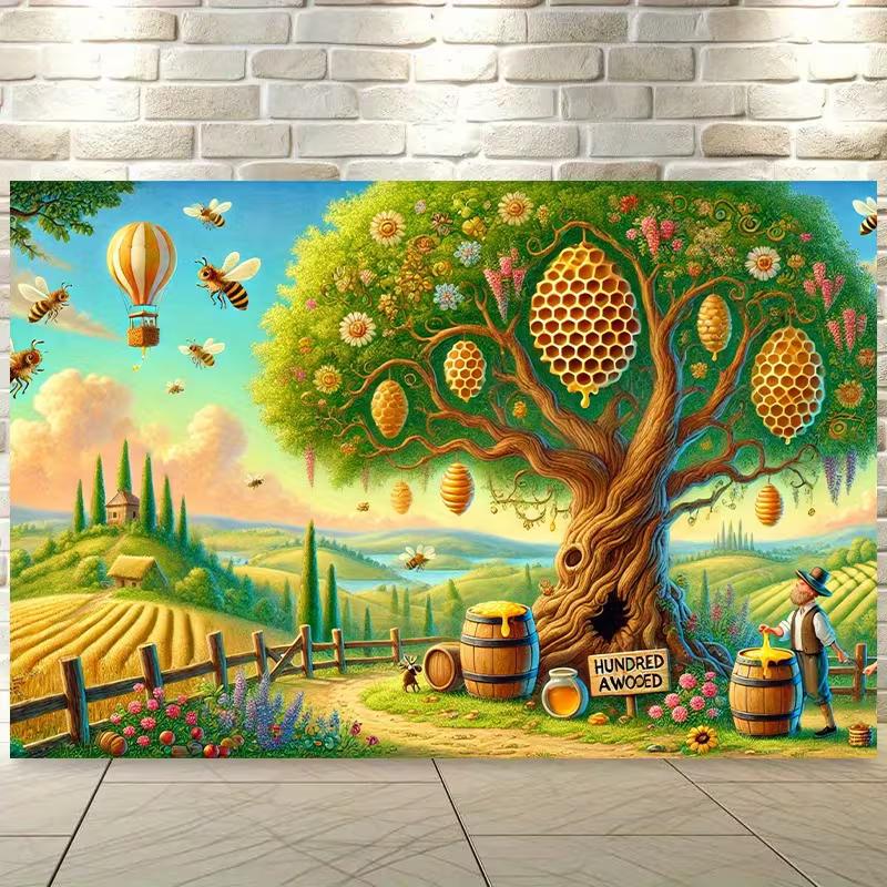 

2D Cartoon Honey Tree Bee Backdrop for Kids & Birthday Photoshoot 47.2x31.5inch/120*80cm