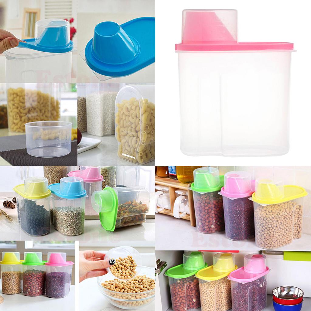 Home Kitchen Cereal Dispenser Candy Food Storage Box Containers Bins , 1.9L Pink