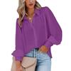 Solid Color Button Down Loose Women Shirt with Pleated Lantern Sleeves