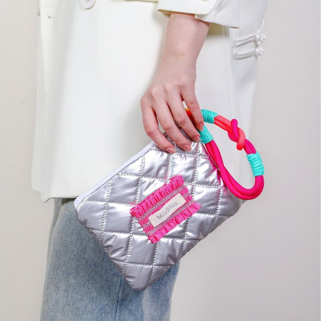 Silver Lingge Bow Pattern Coin Purses Small Canvas Coin Wallet Lady Girls Earphone Coin Key Money Storage Bag Zipper Pouch
