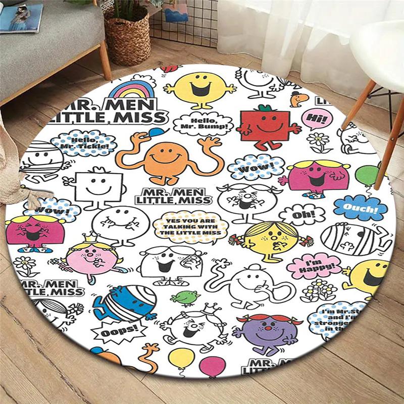 Herr. Herren Teppich Little Miss Rund, Teppich für Wohnzimmer Schlafzimmer Sofa Spielzimmer Dekor, Rutschfeste Bodenmatte