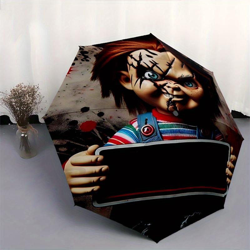 1pc Chucky's Creepy Corner Durable Cartoon Folding Umbrella, Portable Compact Umbrella for Men and Women Y017