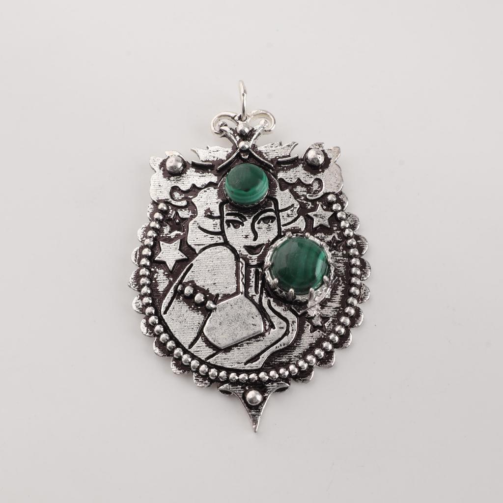 Natural Malachite Gemstone 925 Sterling Silver Jewelry Partywear Pendant 1.9" For Women CP-44-27