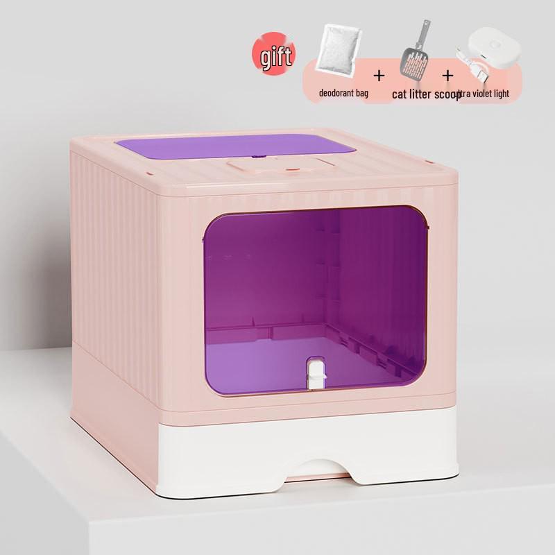 Extra velký skládací uzavřený kočičí záchod s deodorizérem a zásuvkou proti rozstřiku