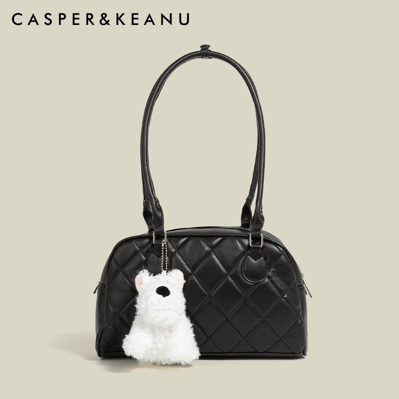 

Casper & Keanu Waffle Rhombus Bowling Bag Women 2025 New High-Grade All-Match Shoulder Handbag Black