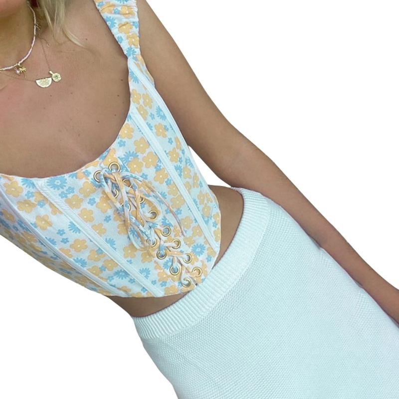 Готичний Квітковий Принт Підтягуючий Жіночий Талія Корсет Безрукавка Топ Жіночий Зменшуючий Талію Пояс Еластичність Корсети Футболка