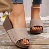New Fashion Slope Heel Slippers Muffin Thick-bottomed High-heeled Sandals One-character Large-size Open-toed Women's Slippers