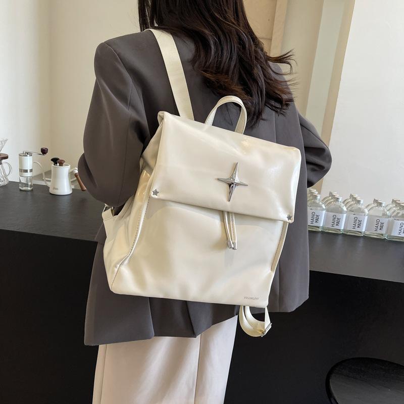 Korean silver backpack female versatile 2025 new trendy fashion large capacity student commuter schoolbag travel backpack