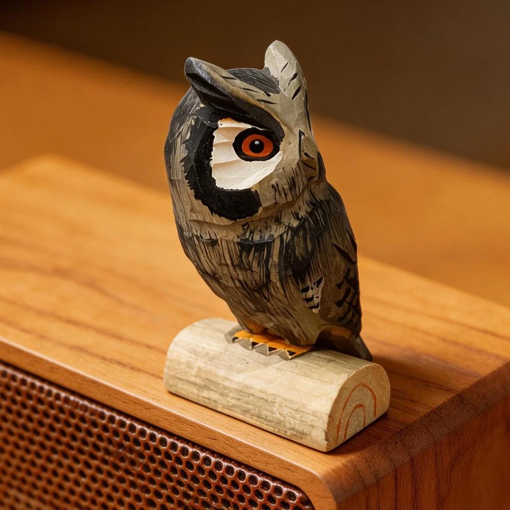 Ручная Резьба по Дереву Фигурки Сов Ручная Роспись Реалистичная Статуэтка Совы Скульптура Милая Птица Настольный Декор Украшение Подарок для Любителей Сов