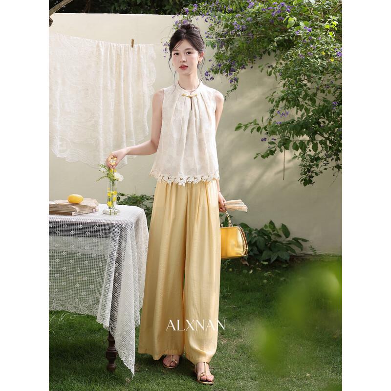 Women's High-Waist Yellow Wide-Leg Casual Pants