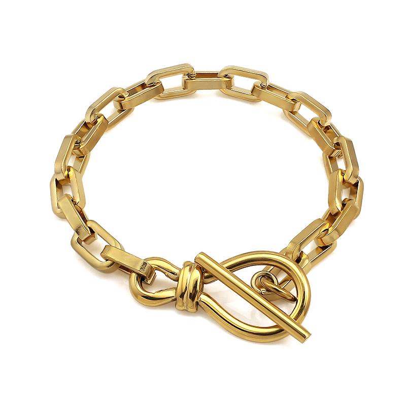Minimalist 18K Gold Plated Stainless Steel Collarbone Paperclip Herringbone Chain OT Buckle Bracetel Necklace Jewelry