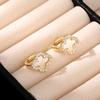 Exquisite Luxury Zircon Embedded Copper Floral Hollow out Petal Earrings Fashion Lucky Flower Shaped Ear Jewelry Accessories