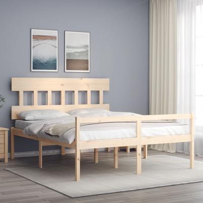Bed For Senior, Frame With Headboard, 160X200 Cm, Solid Wood