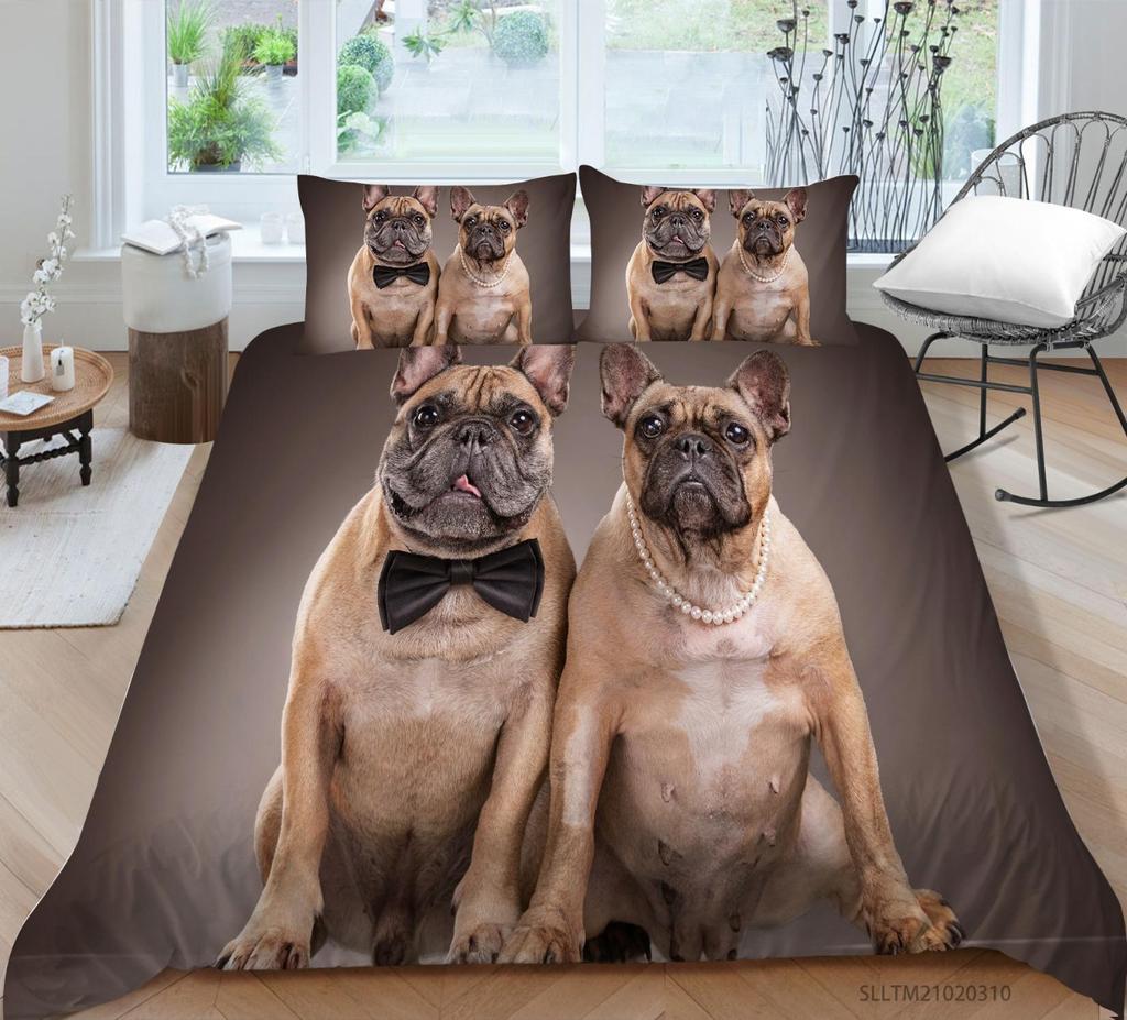 3D Pet Dog Bedding Set Animal Down Duvet Cover 2/3 Pieces Quilt Cover Single Bed Double Bed Full Size Quick Drying Bed Cover for Dog Lovers
