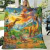 1pc Extra Large Soft Flannel Blanket JurassicThemed Dinosaur Print with Velociraptors, TRex, Diplodocus AllSeason Couch, Bed, Camping, Travel Throw Ma