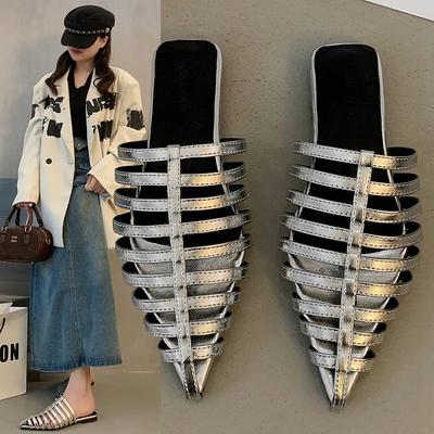 Summer Women's Fashion Slippers Flat Sole Cover Toe Pointed Toe Narrow Band Ladies Shoes Dress Breathable Zapatillas De Mujer
