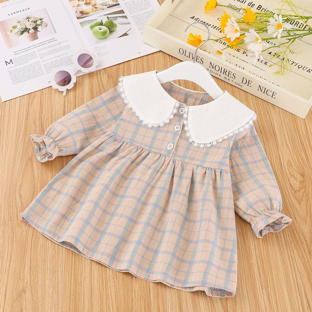 Кружевное клетчатое платье с длинными рукавами для маленьких девочек ...