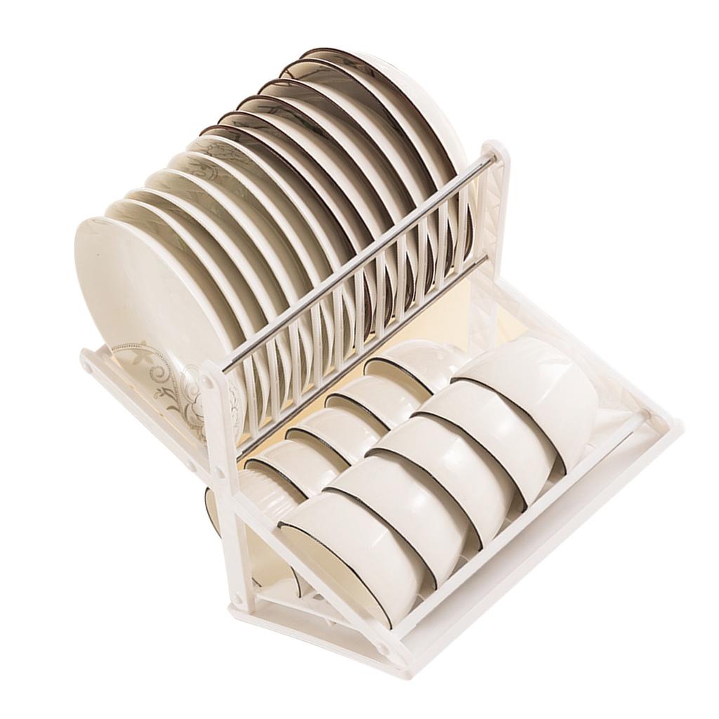Double Layer Bowl Rack Multifunctional Dish Drying Rack Stainless Steel Dish Drainer for Kitchen Counter