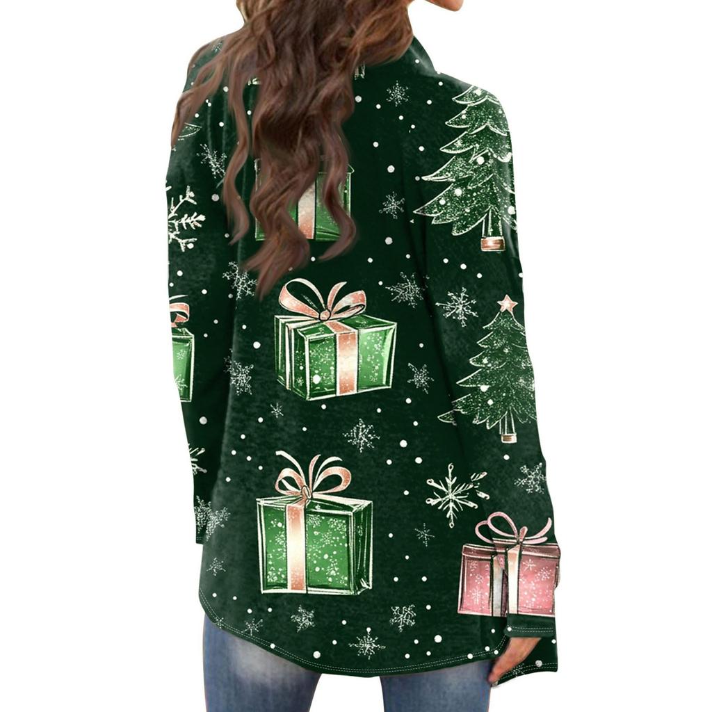 Dámská móda ležérní vánoční potisk Středně dlouhý svetrový kabátek