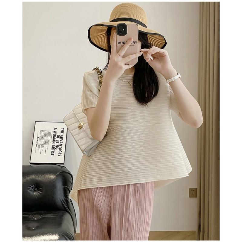 Miyake Pleats Women's High-End Plus Size Stretch T-Shirt - 2025 Summer Trend