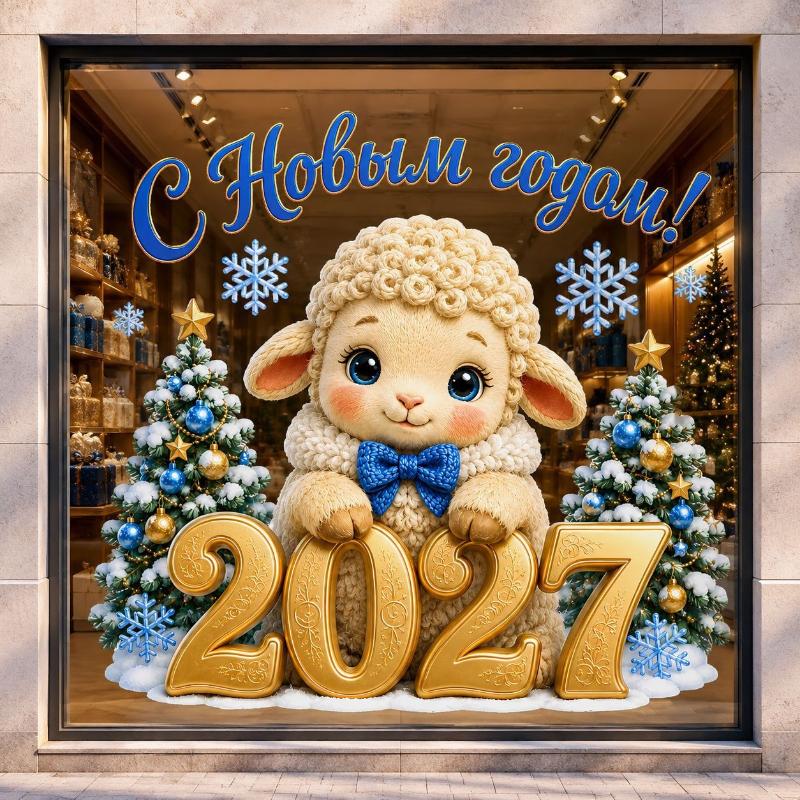 2027 New Year Window Stickers Cute Crochet Sheep Pattern Removable Self Adhesive For Home Shop Holiday Window Decoration