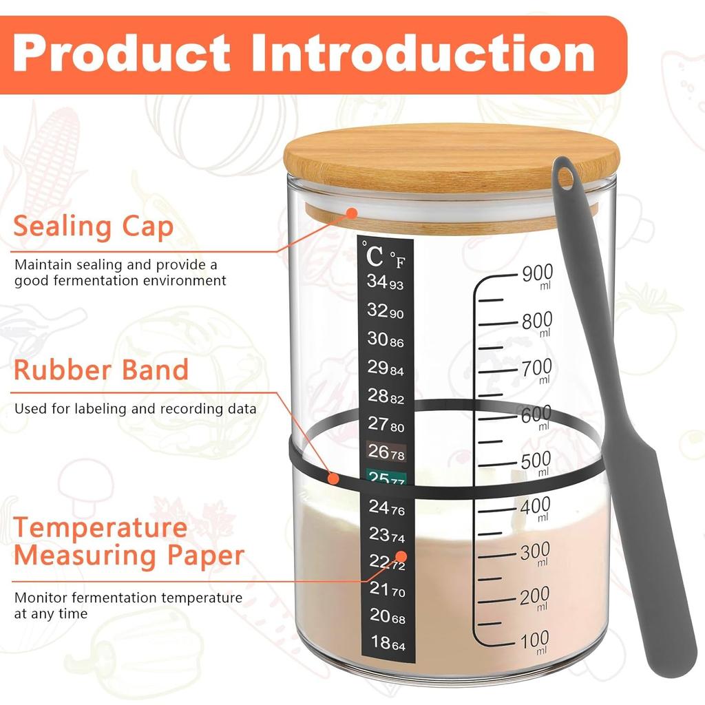 Pro Sourdough Bread Starter Kit, 34 oz sourdough jar Thermometer Strips and Breathable Covers for sour dough bread & sourdough starter kit