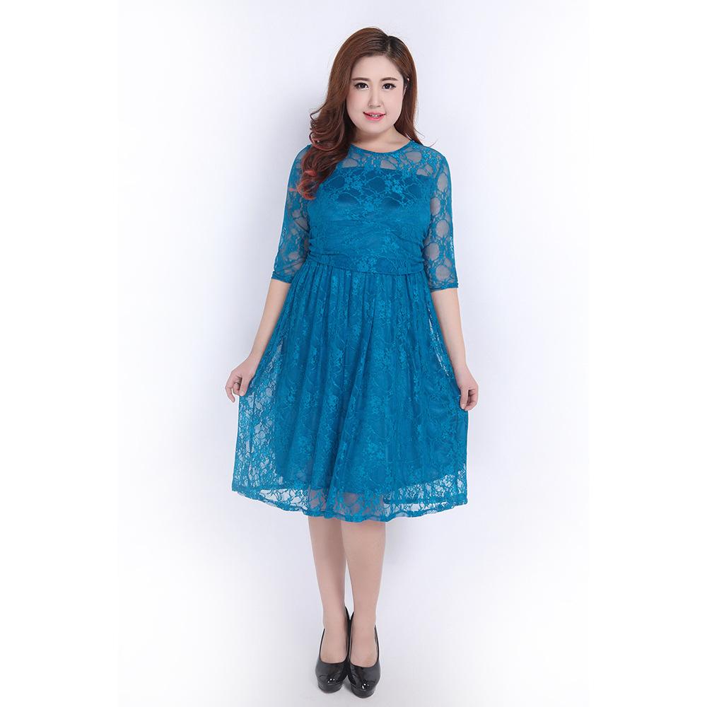 

Hot Sale Fat MM Large Size Women s Clothing European and American Elegant Dress Dress, Medium Sleeve Dress Lace Dress L темно-синий