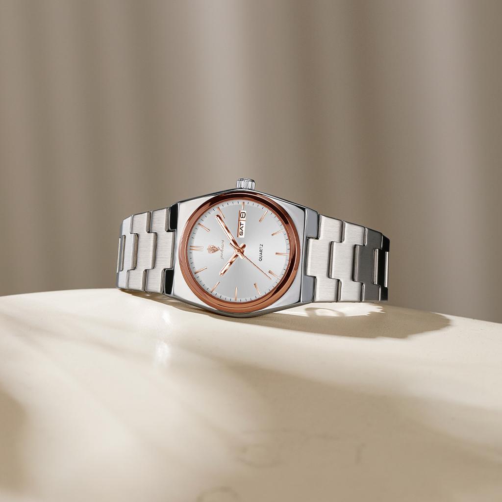 Gohuos 78807 Elegant Women Watches Waterproof Luminous Date Week Ladies Watch Quartz Stainless Steel Woman's Fashion Wristwatch