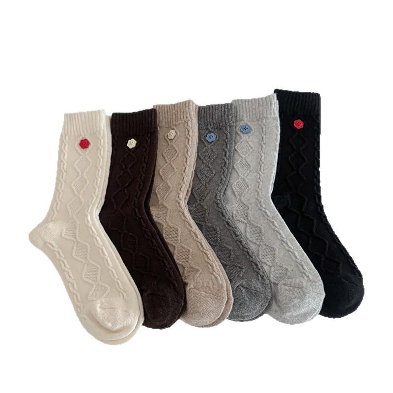 Twist Button Wool Socks Children'S Medium Tube Socks Korean Thickened Warm Maillard Long Texture Stacking Socks