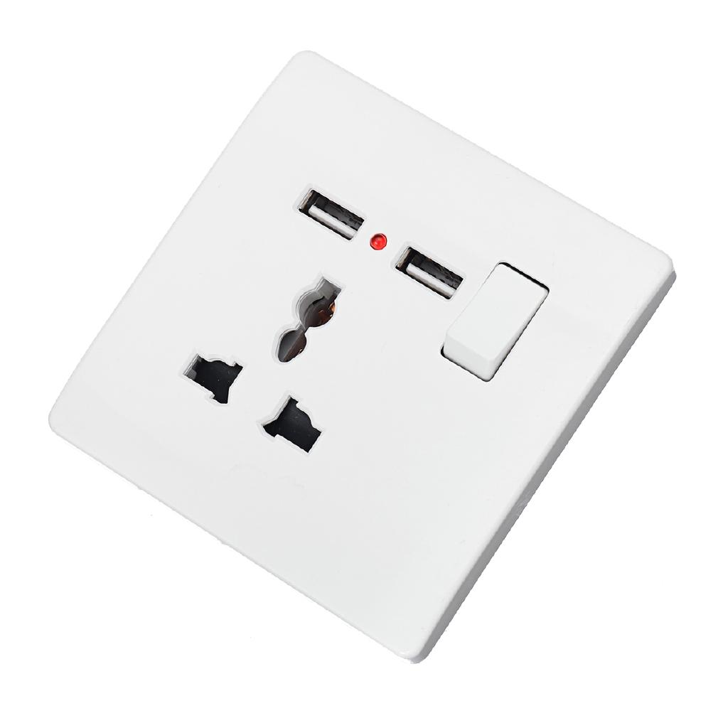 Veggkontakt 2 USB Strømadapter Port Utgangspanel Elektrisk Stikkontakt Hjemmebeslag Lader Støtsikker Enkel Installasjon 8,6x8,6cm
