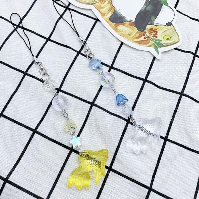 Cute Fish Phone Charm Fashion Bubble Beaded Keychain for Girls Women Phone Strap Backpack Decor Keyring Jewelry Gift