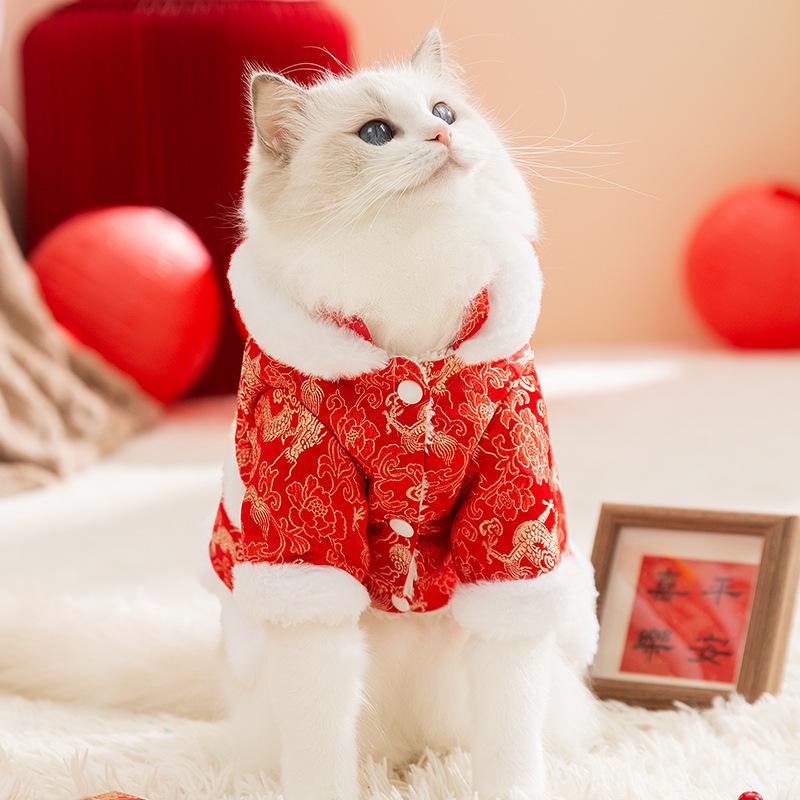 Winter Neujahrs Kätzchen Kleidung Neujahrsfeier Neujahrskleidung Herbst und Winter Warmes Haustier Ragdoll Katze Tang Kleidung Katzenkleidung