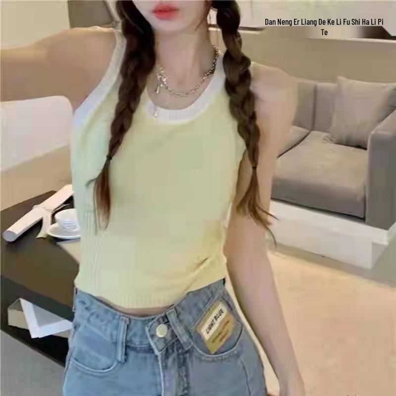 Spicy Ribbed Knit U-Neck Vest - Women s Sleeveless Summer Camisole One Size жёлтый