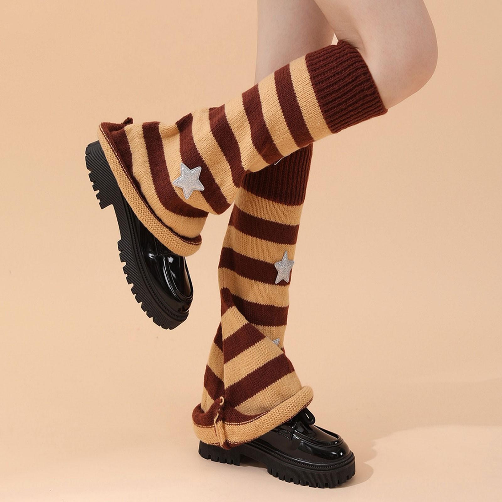 

Женские гетры в готическом стиле, готические гетры с рукавами Kawaii, мешковатые теплые носки в полоску, уличная одежда для косплея One Size коричневый