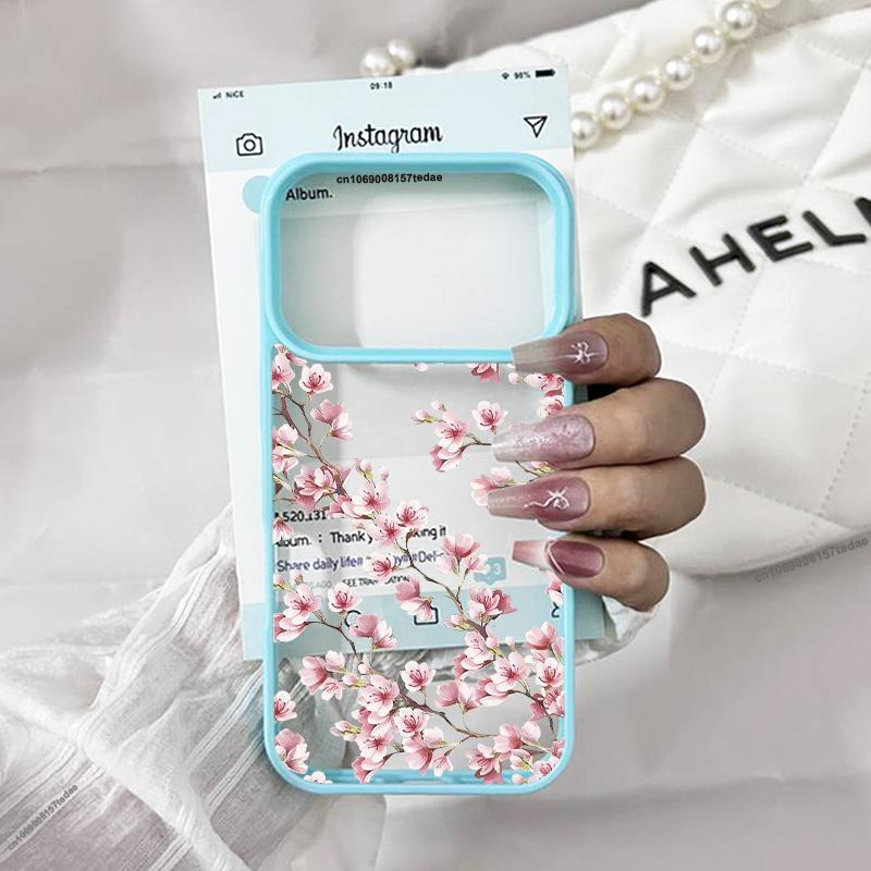 Surrounding Pink Magnolia Flower Phone Case for IPhone 17 Pro Max 11 16  13 15 14 12 Air Cherry Blossom Transparent Flower Cover