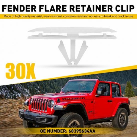 

30pcs White Fender Flare Retainer Clips Plastic For Jeep 2018-20 Wrangler JL EXV