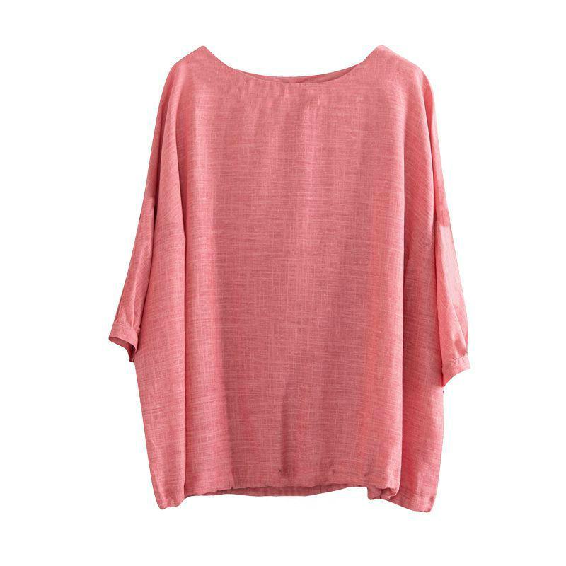 2024 Spring/Summer Women's Retro Literary Cotton Linen Batwing Sleeve T-Shirt
