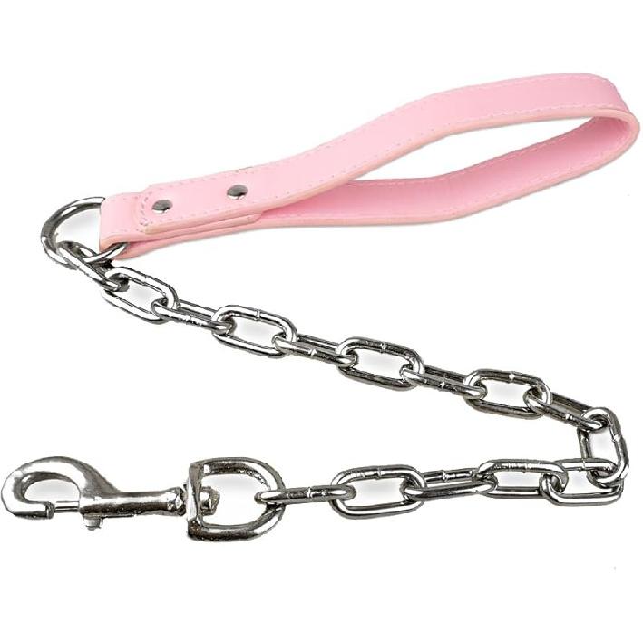 Didog 28 inch Length Heavy Duty Anti-bite Dog Giant Chain Leash with Leather Handle