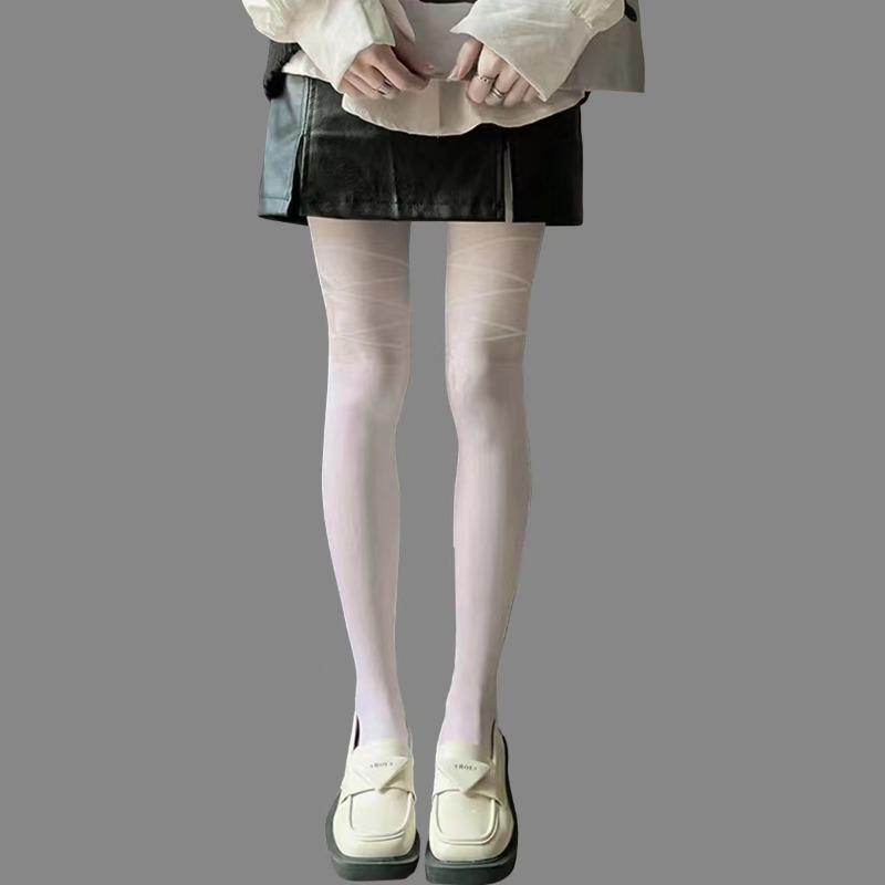 Een paar stijlvolle gestreepte panty's voor dames met dijband hoge elastische doorschijnende maillots